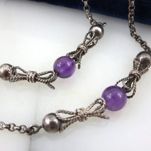 Vintage Sterling Silver and Amethyst Necklace - Long Chain Necklaces for Women