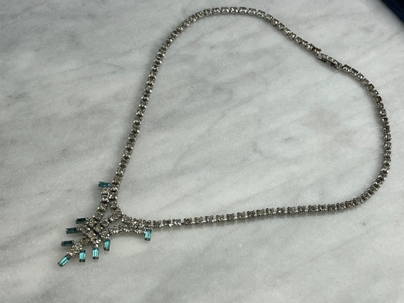 Vintage Blue Rhinestone Necklace - Clear Crystal … - image 2