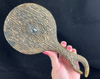 Vintage Hand Mirror - Faux Antler and Sterling