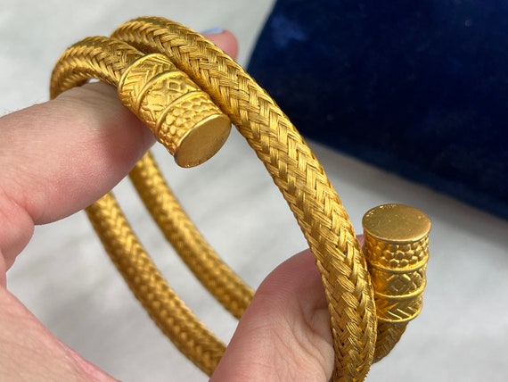 Matte Gold Tone Coiled Bracelet - Vintage Wrap Br… - image 5