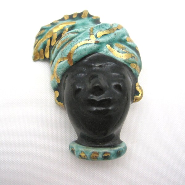 Blackamoor Brooch - Ceramic - 1940s Costume Jewelry