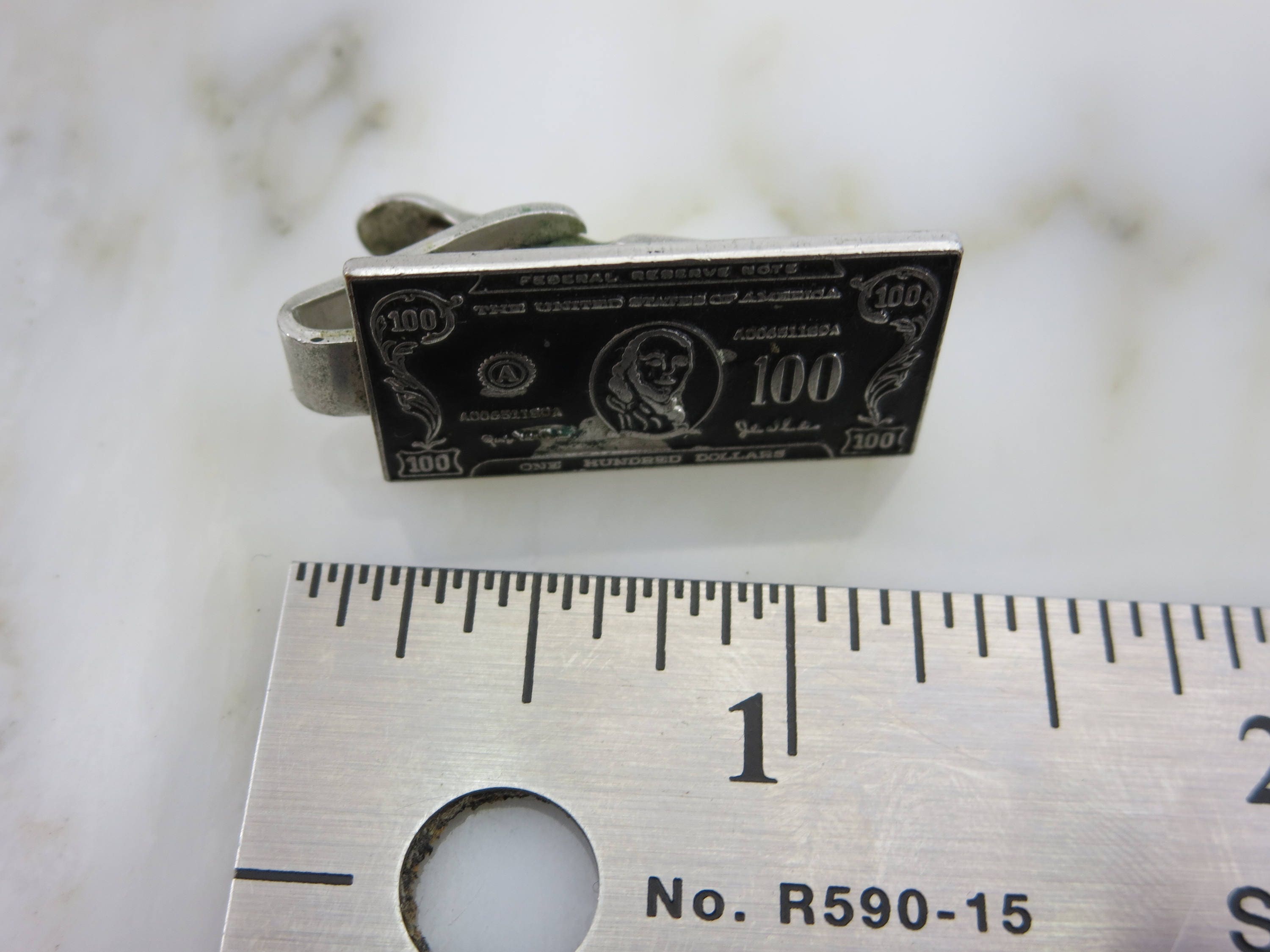 Pince à Cravate Vintage En Forme De Dollar Américain - Dorée Et Argentée - Comme Neuve