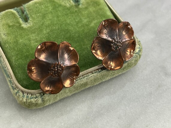 Copper Flower Earrings - Dogwood, Hand Wrought, S… - image 6