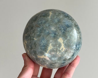 Crystalline Art Pottery Paperweight - Blue on Pale Yellow