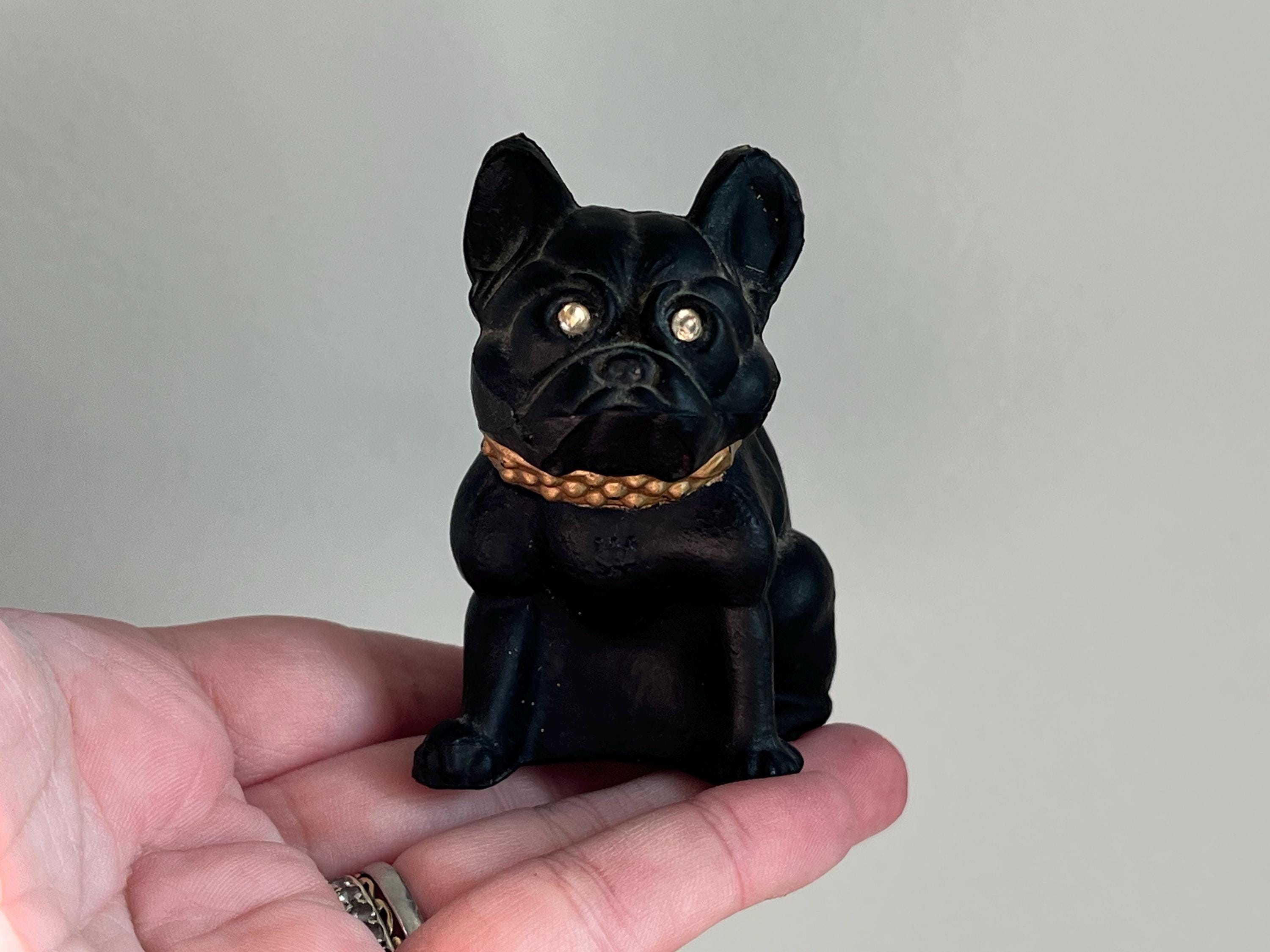 Vintage Westmoreland Frosted Black Glass French Bulldog Figurine