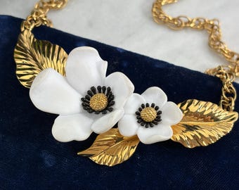 Vintage Louis Feraud Paris Costume Necklace – White Floral Statement Piece