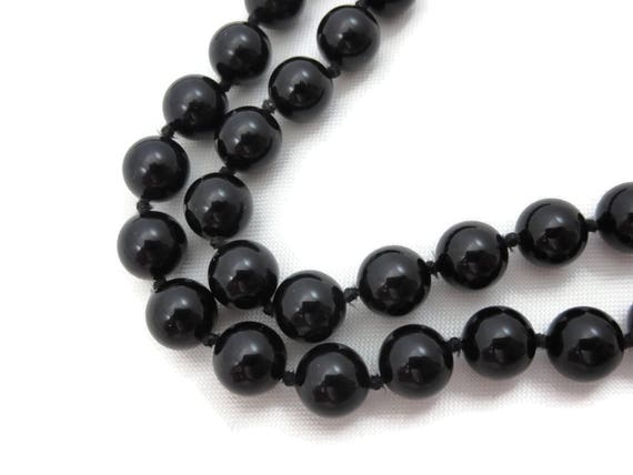 Vintage Black Onyx Necklace - 14k Gold Clasp Bead… - image 1