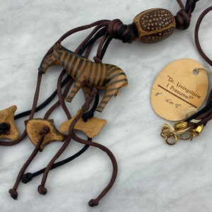 Wooden Zebra Necklace - Handmade, Natural Materials Wood Statement Necklace