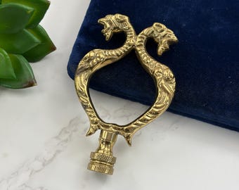 Vintage Brass Lamp Finial - Stylized Sea Serpents Lampshade Topper