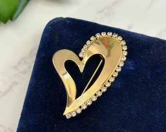ラインストーン付きヴィンテージゴールドトーンハートブローチ - Etsy 日本