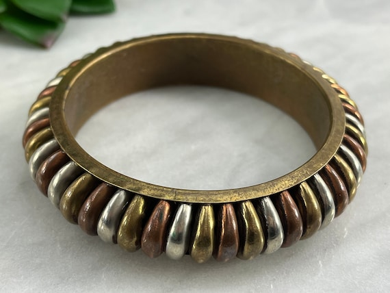 Silver, Brass and Copper Bangle Bracelet - Modern… - image 2