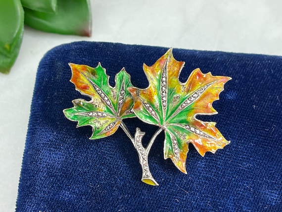Enamel on Sterling Silver Maple Leaf Brooch - Mar… - image 1