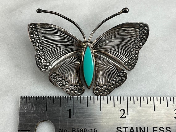 Sterling Silver and Faux Turquoise Butterfly Neck… - image 5