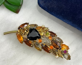 Broche Vintage Ancienne Des Années 50/60 - Strass Et Pierres Rouges - Occasion