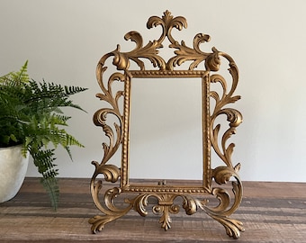 Ornate Brass Tone Photo Frame - Antique Gold Flourish Vintage Home Decor