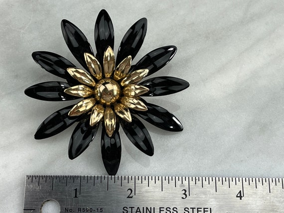 Black Enamel Flower Brooch - Vintage Sarah Covent… - image 5