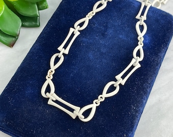 White Enamel Long Chain Necklace - Vintage Costume Jewelry Necklaces for Women