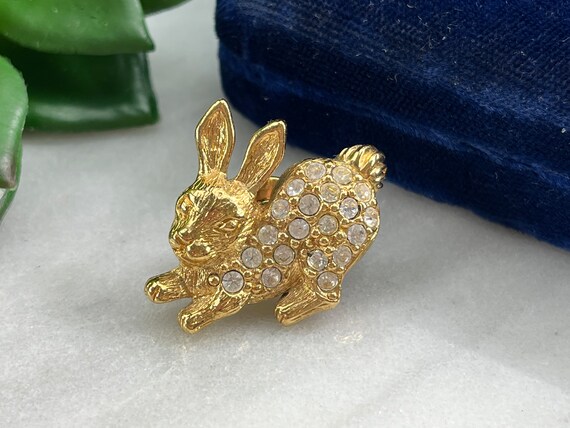Rabbit Brooch - Easter Bunny, Clear Rhinestones, … - image 3