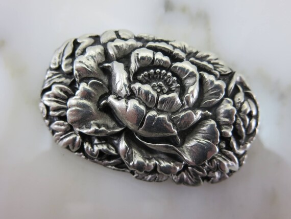 Silver Flower Brooch - Sterling Silver Over Pewte… - image 2