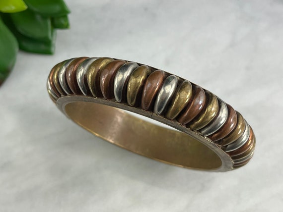 Silver, Brass and Copper Bangle Bracelet - Modern… - image 8