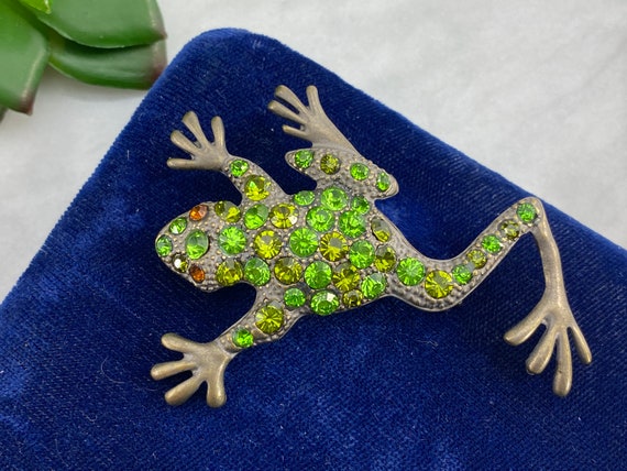 Vintage Rhinestone Frog Brooch or Pendant - Figur… - image 1