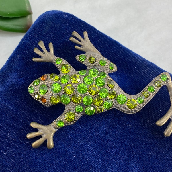 Broche ou pendentif grenouille strass vintage - Bijoux fantaisie animaux figuratifs