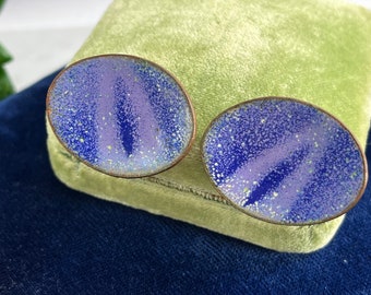 Boucles d'oreilles Mid-Century en cuivre émaillé bleu - Bijoux fantaisie vintage