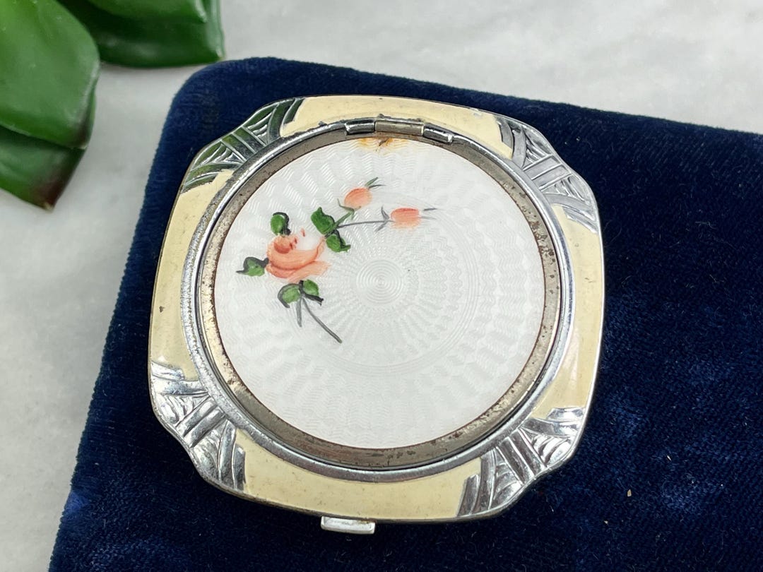 Vintage Evans Compact: Art Deco Pink Roses Guilloche Enamel - Etsy