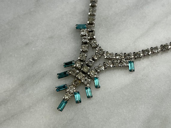 Vintage Blue Rhinestone Necklace - Clear Crystal … - image 4