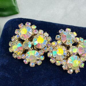 Vintage AB Rhinestone Earrings - 1960s Costume Jewelry Clips Vintage Earrings for Women