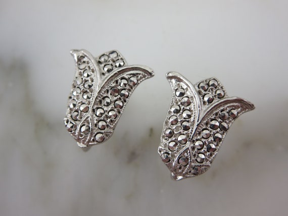 Sterling Silver Marcasite Tulip Earrings - Flower… - image 6