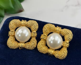 Clips para zapatos de imitación de perlas con textura dorada (par) - Estilo vintage de los años 90