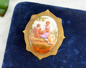 Vintage Porzellan Portrait Brosche – Brautpaar, Limoges Fragonard Stil