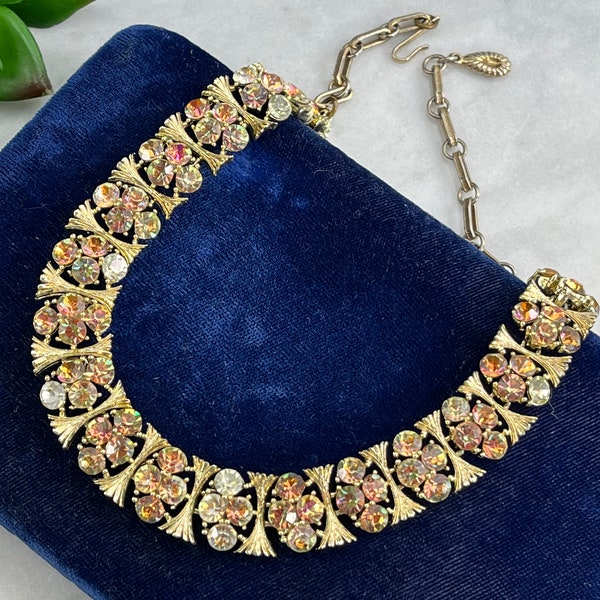 Vintage Rhinestone Necklace - Gold Costume Jewelry Choker Necklaces for Women, Eisner