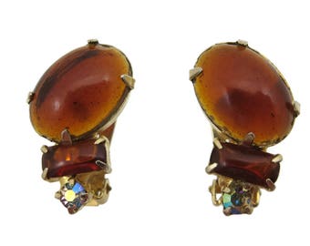 Brincos de pressão vintage com topázio e strass: Pedras Aurora Boreal