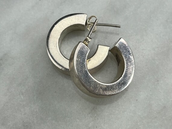 Silver Hoop Earrings - Vintage Sterling Silver Ho… - image 3