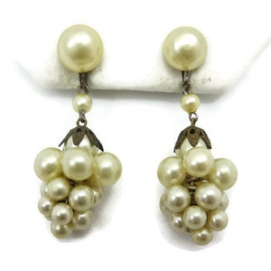 Champagne Pearl Earrings Clusters, Screwback, Bridal, Wedding, Faux Pearl Costume Jewelry Vintage Earrings for Women image 5