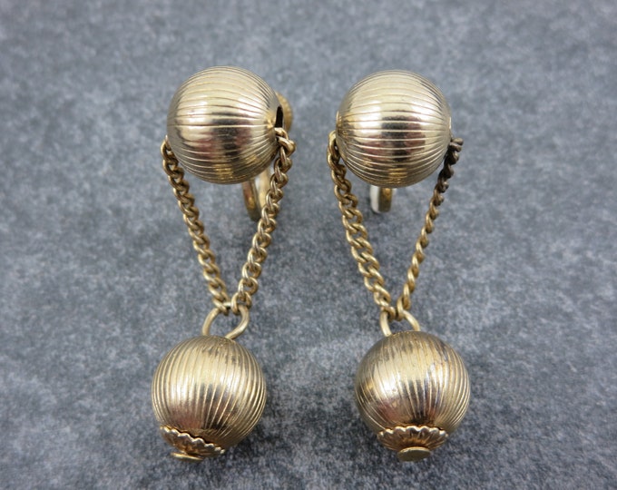 Gold Ball Earrings Screw Back Dangles 1960s Costume Jewelry Etsy