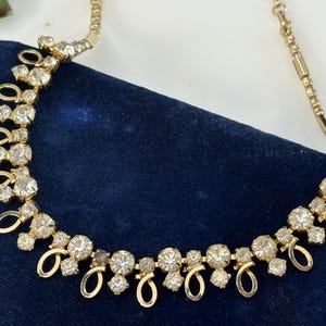 1960s Emmons Sovereignty Necklace - Clear Rhinestone Gold Tone Signed