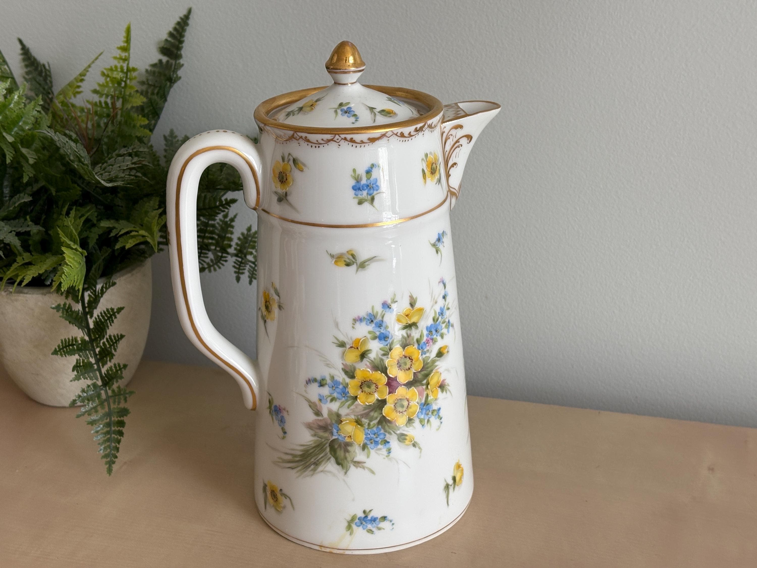 Antique German Dresden Porcelain Coffee / Chocolate Pot by Karl