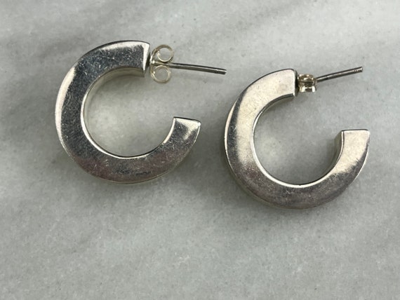 Silver Hoop Earrings - Vintage Sterling Silver Ho… - image 5