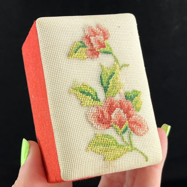 Red Satin Box with Floral Embroidered Lid