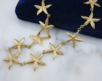 Gold Starfish Necklace - Vintage Designer Gold Starfish Rhinestone Costume Jewelry