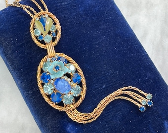 Alice Caviness Jewelry Rhinestone Tassel Necklace - Costume Jewelry Vintage Necklaces for Women