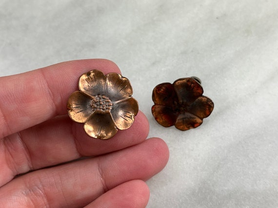 Copper Flower Earrings - Dogwood, Hand Wrought, S… - image 5