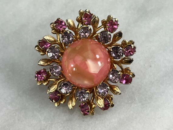 Pink Lucite Brooch - Daisy Flowers Enamel, Pastel… - image 5