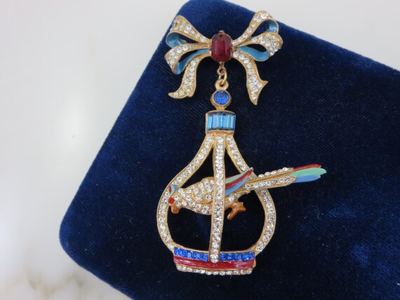 Vintage Staret Bird Cage Brooch - Rhinestone and p