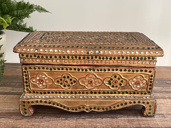Vintage Burmese Wooden Trinket Box - Jewelry Box,… - image 1