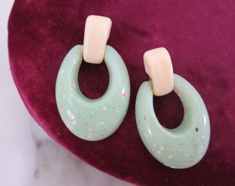 Confetti Lucite Earrings - Mint Green and Cream, Vintage Mid Century Costume Jewelry Vintage Earrings for Women