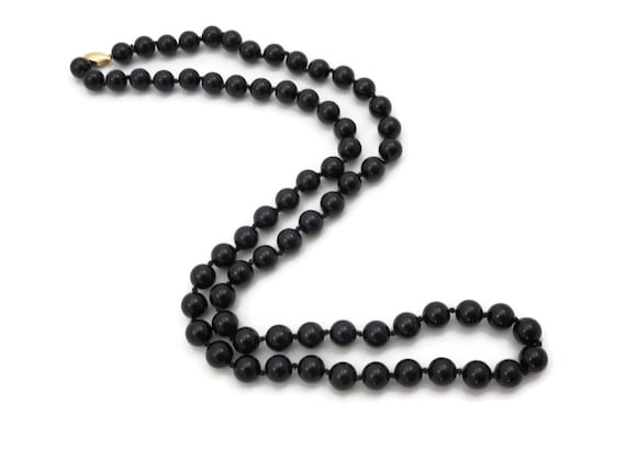 Vintage Black Onyx Necklace - 14k Gold Clasp Bead… - image 2